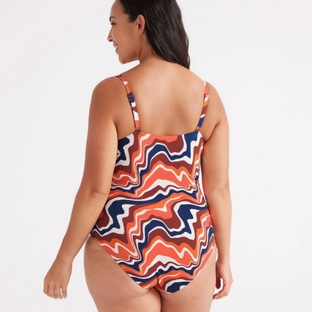 NWT Knix Womens Size XL Swimsuit+Sarong Bathing Suit Swimwear Swirl Orange Blue - Picture 6 of 16